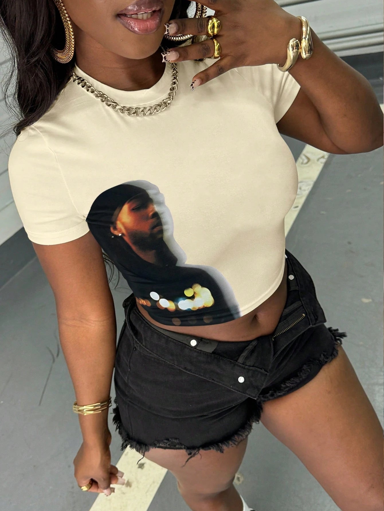 Women's Retro Figure Graphic Y2k Cropped T-Shirt Hip-Hop Elements Summer Daily Wear T-Shirt Y2k Ladies Clothes Female Clothing