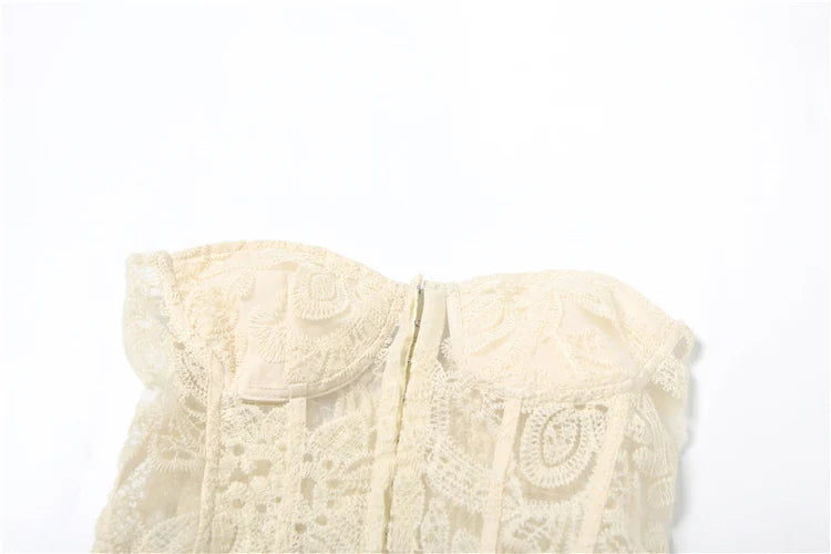 Weird Puss See Through Women Corset Top Warp Sleeveless Lace Concealed Metal Buckle Backless Sexy Summer Trend Midnight Mini Top