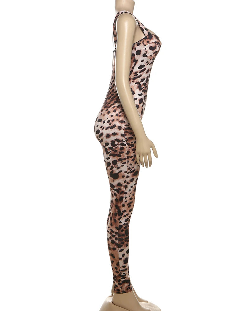 Weird Puss Sexy Jumpsuit Women Sleeveless 2025 Sexy Trend Leopard Print Sleeveless Street Fit Stretch Activity Workout Overalls