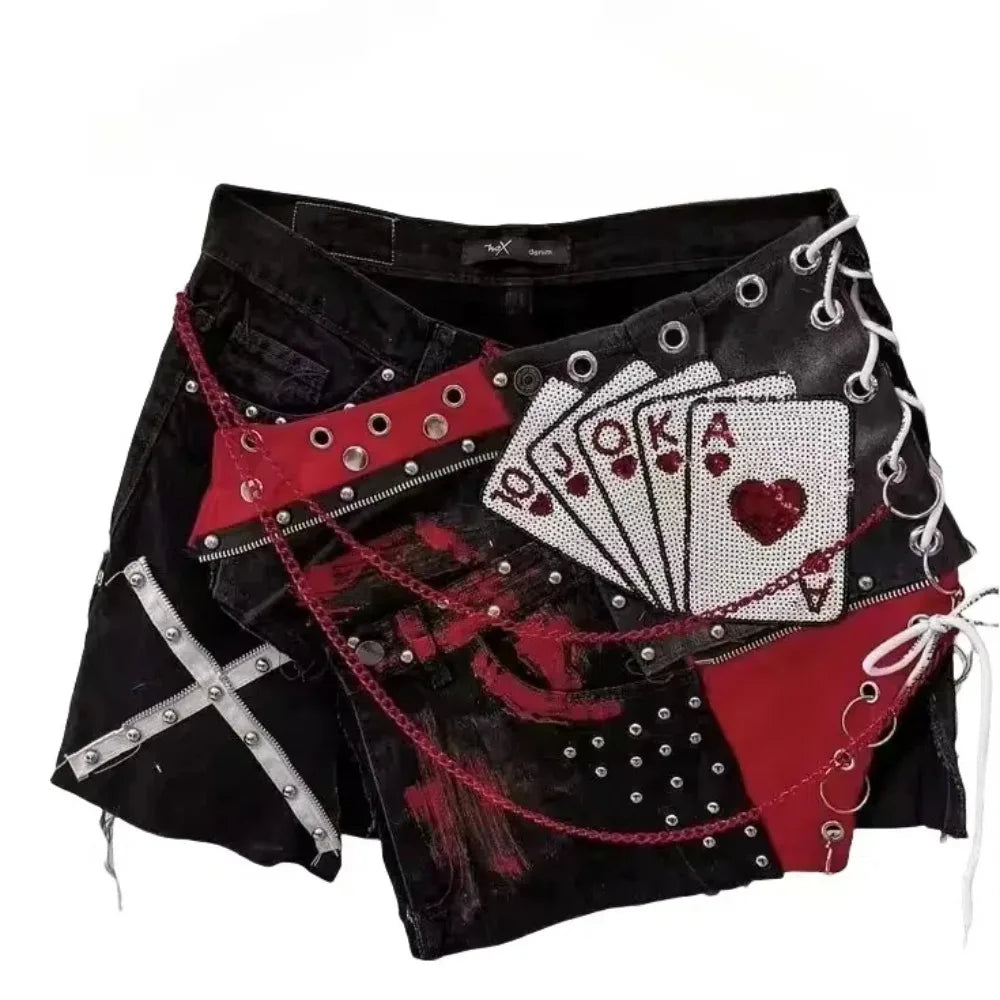 2025 Harajuku Oversized Star Pattern Rivet Y2k Goth Skirt High Waist Hip Bag A Line jeans Mini Skirt Sexy Girl Streetwear Skirts