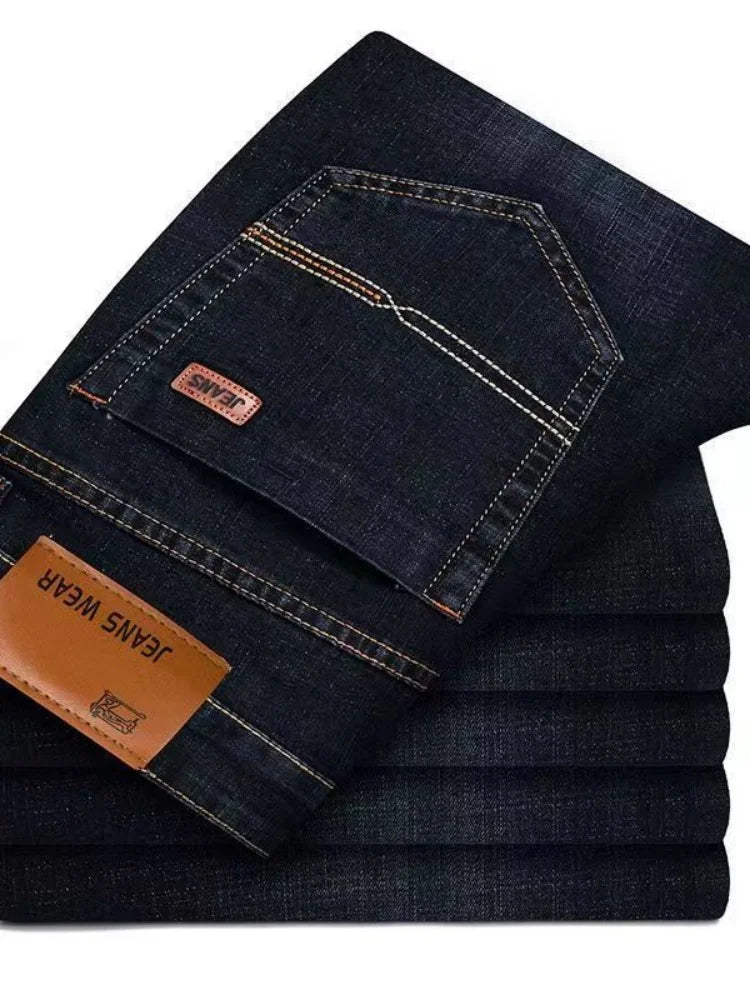 Denim jeans, comfortable and soft business casual denim pants, slim fit straight leg pants, fashionable men's brand, light luxury elast