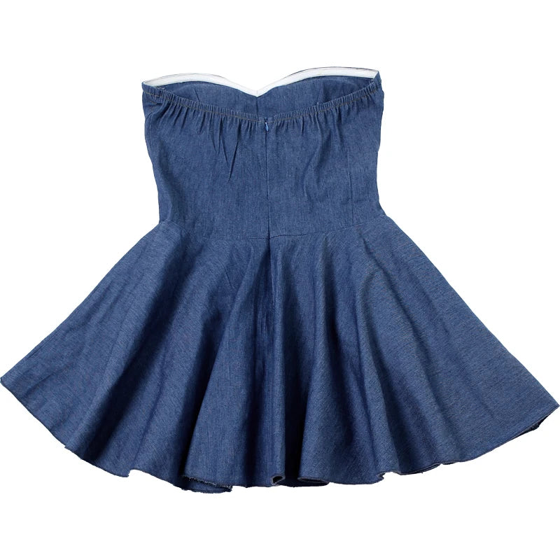 Weird Puss Fake jeans Strapless Sexy Dress Women Summer Trend Skinny Hipster Fashion Concert Birthday Party Clubwear Y2K Bodycon