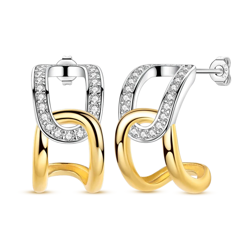 Fashion Gold ladies Hoop Earring 925 Sterling Silver Sparkling Zircon Round Ear Stud Earrings Fine Jewelry Lover Anniversary Gift