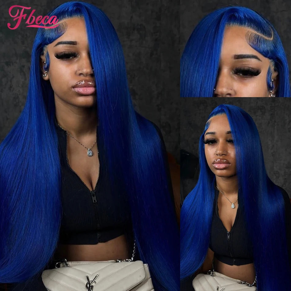 Blue Colored Human Hair Wig 13x4 Lace Frontal Wigs Straight Lace Front Human Hair Wig For Women Brazilian Remy Human Hair Wig