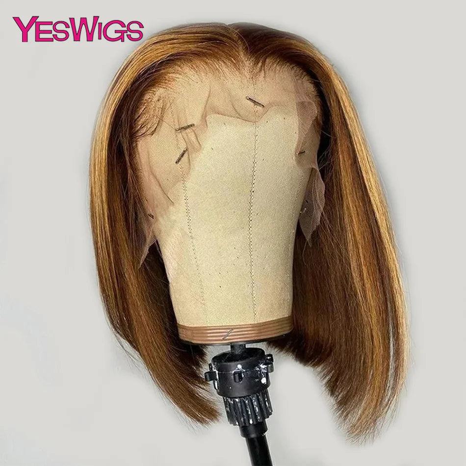 Short Bob Wig Hot Red Burgundy 99j Colored Brown Lace Front Human Hair Wigs Bone Straight Bob Wig Lace Frontal Wigs For Women