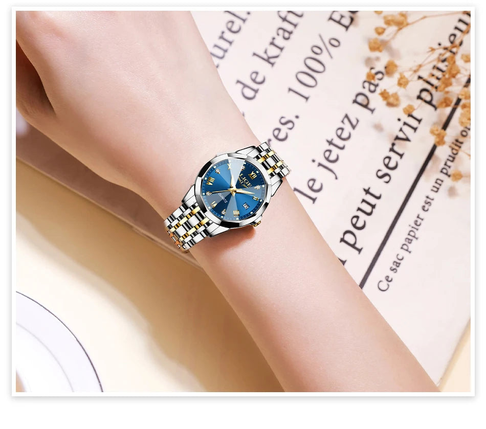 LIGE Elegant Ultrathin Nordic Simple Style Quartz Movement ladies Wristwatch Fashion Stainless Steel Bracelet Belt Watch