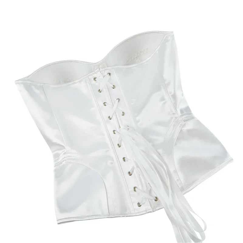 White Corset Top Women Victorian Lace Up Overbust Bustiers Sleeveless Gothic Body Shaper Padded Cup Corselet Bodices
