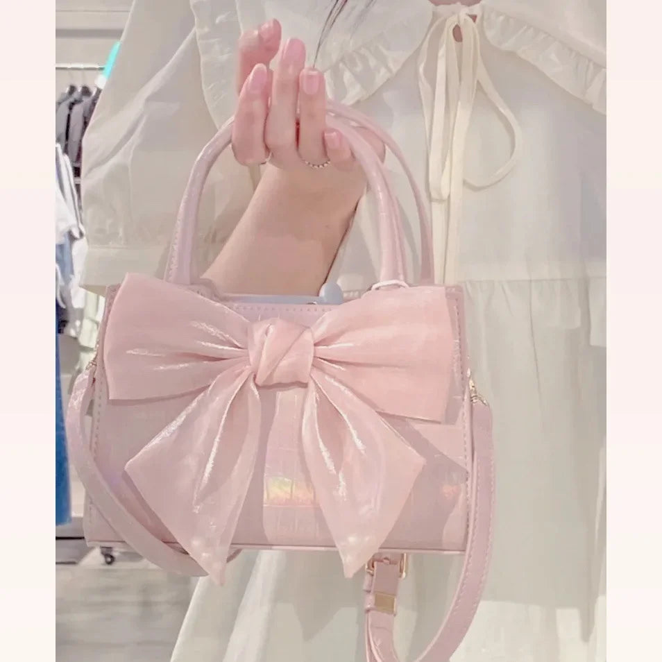 Fashion Women's Clutch Purse Handbags Summer Pink Bowknot Female Underarm Bags Sweet Girl's Small Square Shoulder Messenger Bag