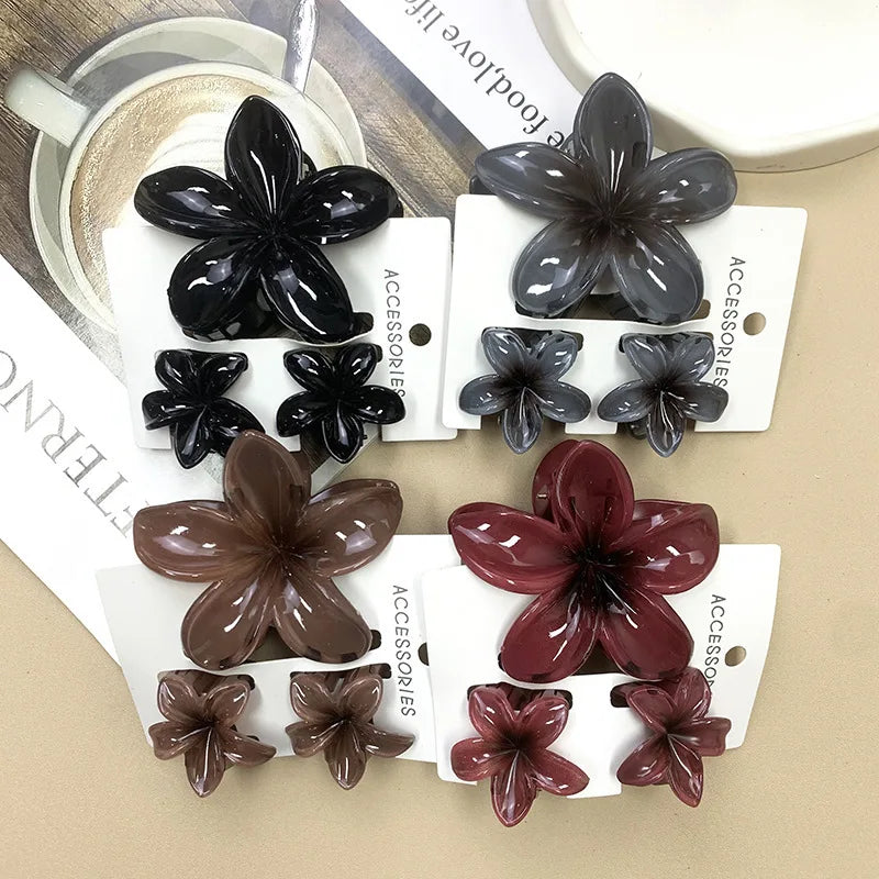 Summer Hawaiian Flower Hair Claw Clip Fashion Plastic Flower Hairpins Ponytail Clips Barrettes Beach Hair Accessories Headwear