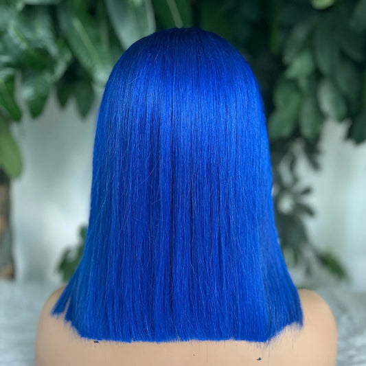 13x4 Nave Blue Bob Wig Colored Lace Front Human Hair Wigs Short Bob Wig Dark Blue Bone Straight Lace Frontal Wig 100% Human Hair