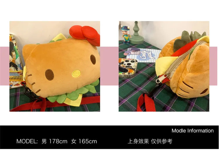 Hello Kitty Kawaii Hamburger Plush Mini Crossbody Bag Adorable Shoulder Purse for Teen Girls Kawaii Fashion Shoulder Bagfor Girl