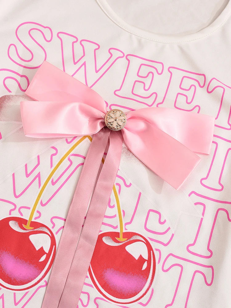 Kricesseen Cute Girls Sweety Bow-Tiw Tee Tops And Plaid Ruffles Skirt Set Two-Piece Pink Holiday Outfits
