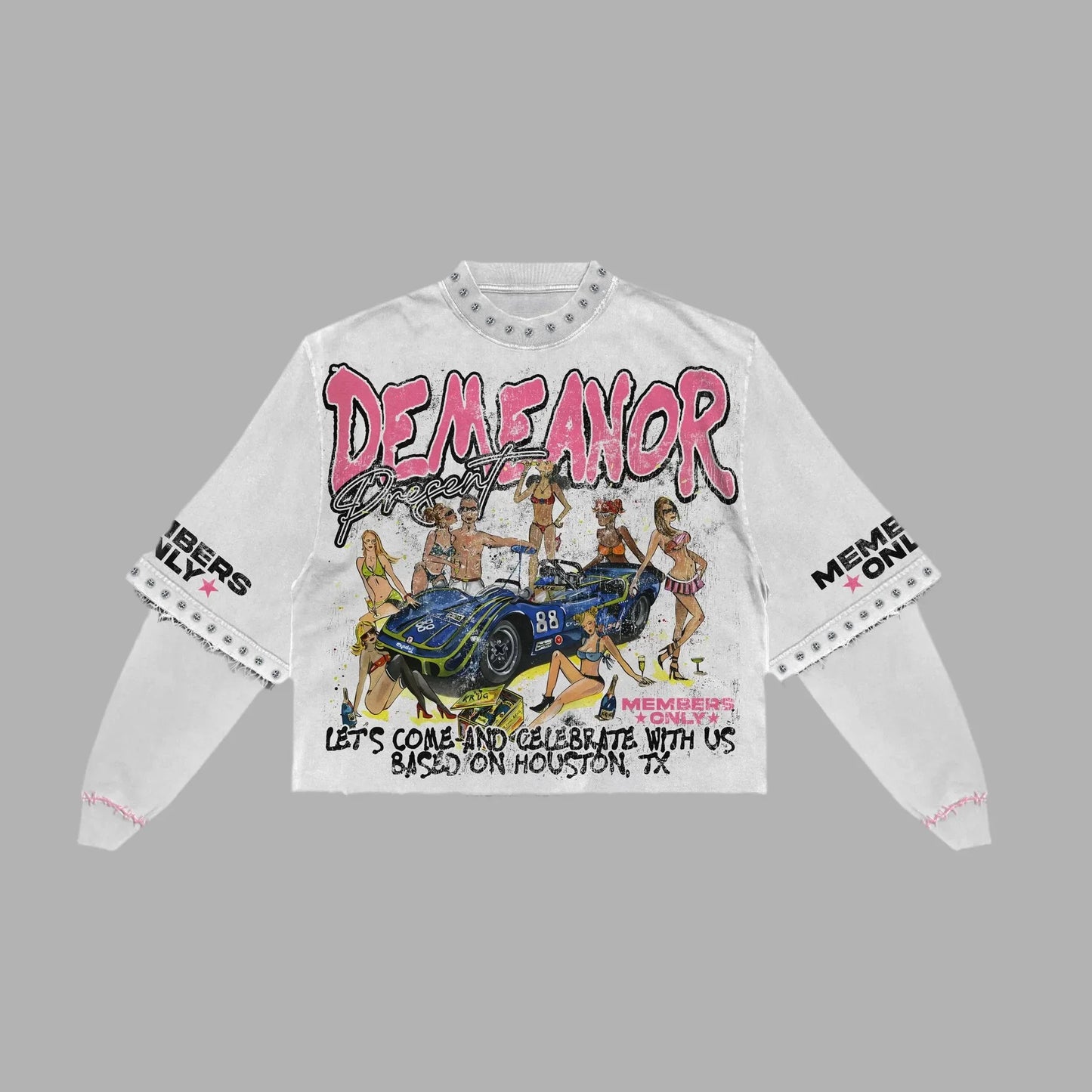 Ladys Harajuku Klein Stone Embroidery Crop Tees Y2k Gothic Graphic Hip Hop Print Long Sleeves T Shirts Cotton Loose Tops