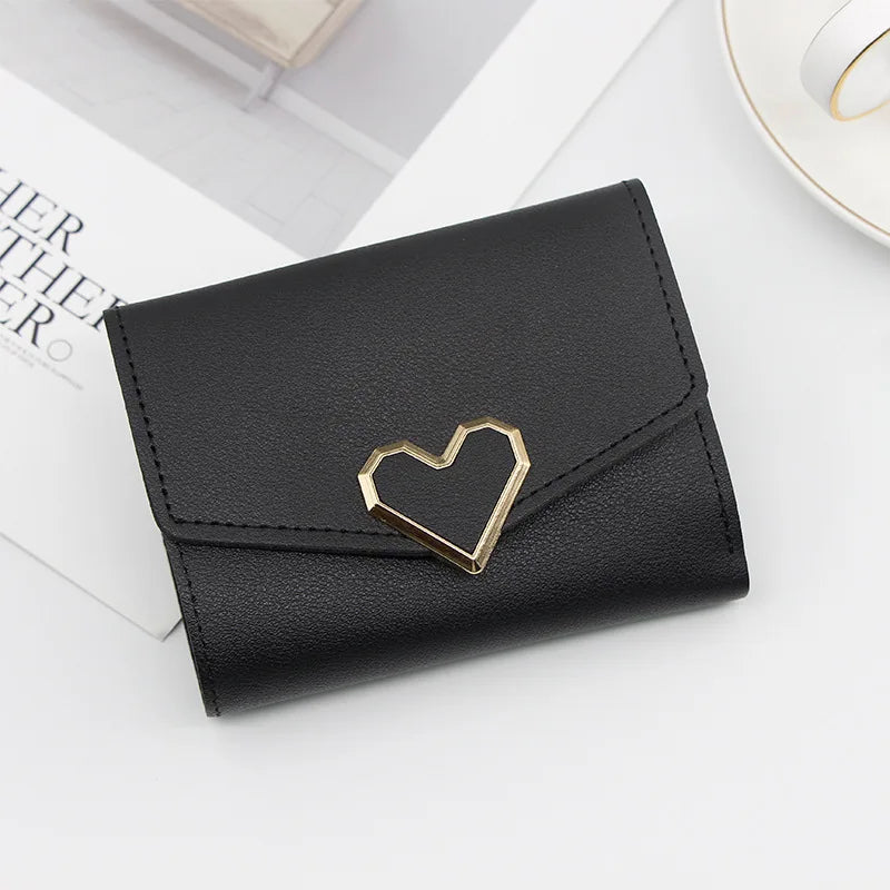 Korean version women wallet short heart-shaped three fold women's wallet multi card slot card bag zero wallet purses for women