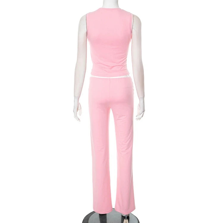 STYLISH LADY Cut Out Heart Fitness 2 Piece Set Women Sleeveless Crop Top and Skinny Pant Suits 2025 Summer Hot Girl Tracksuits