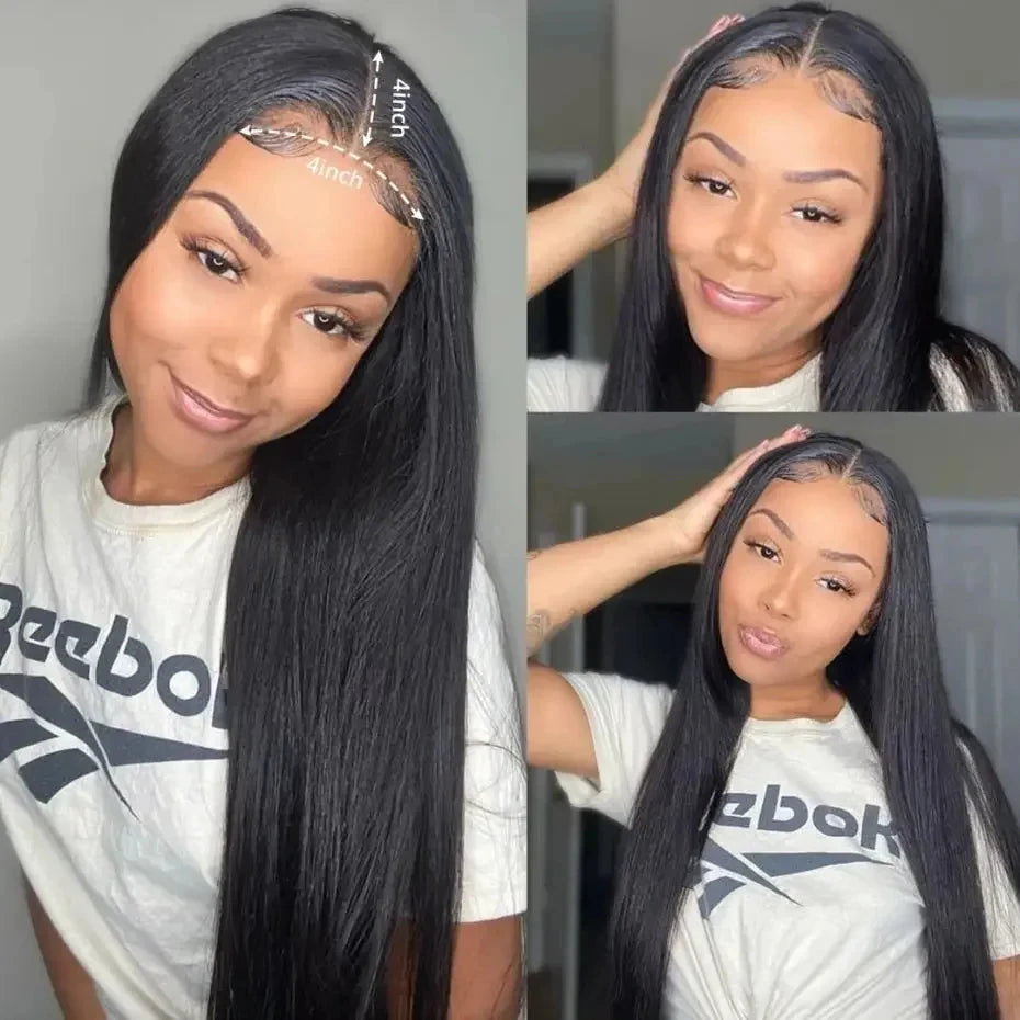 No Silk Human Hair 30 Inch HD Lace Wigs Straight Pre Cut 5x5 4x4 Glueless Closure Lace Human Hair Wigs 200% Wear And Go Wig