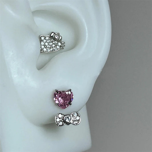 1PCS 1.2mm Bowknot Ring Stainless Steel Ear Bone Nail Shiny Screws Earrings Y2K Hottie Cochlea Piercing Body Jewelry
