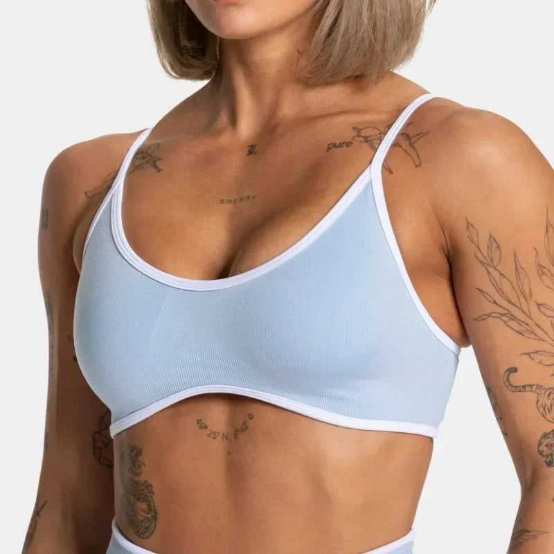Summer Women's Solid Color Sports Suspender Bra Sexy Backless Knit with Chest Cushion Suspender Yoga Fitness Top