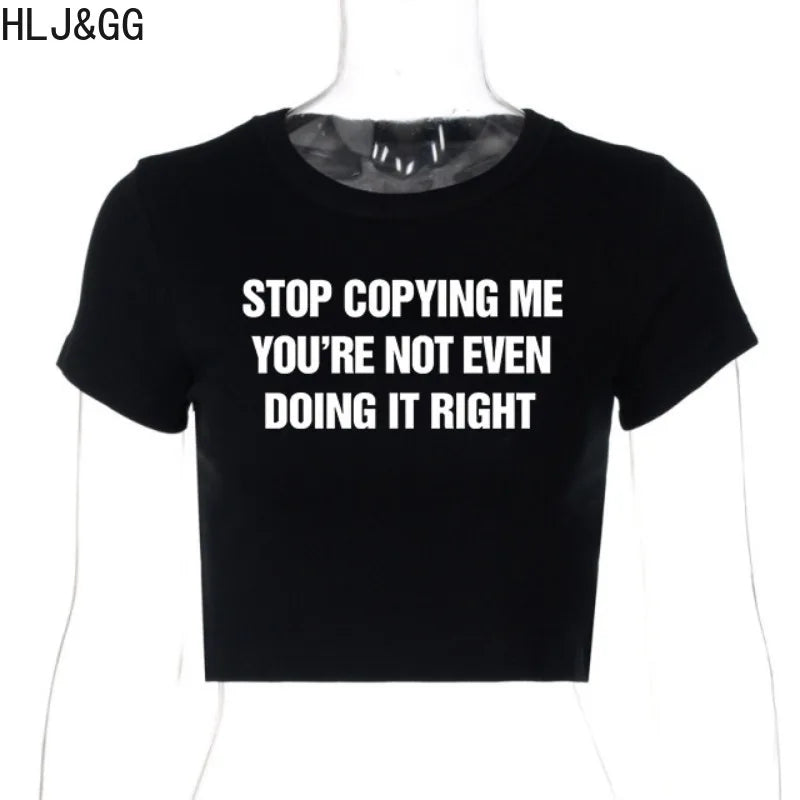 HLJ&GG Y2k Fashion Letter Printing T-shirt Women Short Sleeve Slim Crop Top Female Vintage Streetwear Gothic BabyTee 2025 New