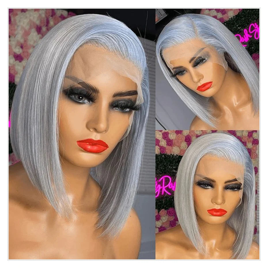 Sliver Grey Short Bob Human Hair Wigs 13x6 613 Blonde Bob Wig Transparent Lace Frontal Wig Bone Straight Brazilian Remy Hair Wig