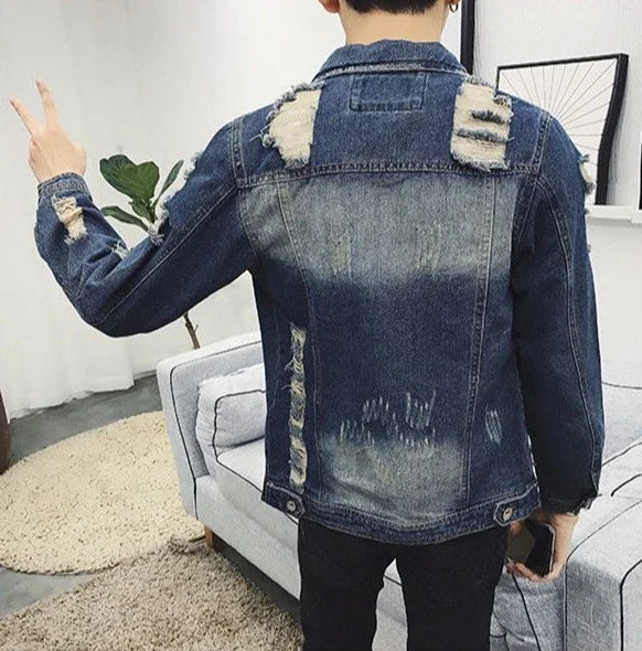 Button Short Casual Slim Cowboy Coat for Men Korean Popular Clothes Denim Jackets Man Loose New In Designer Branded Rock Lxury