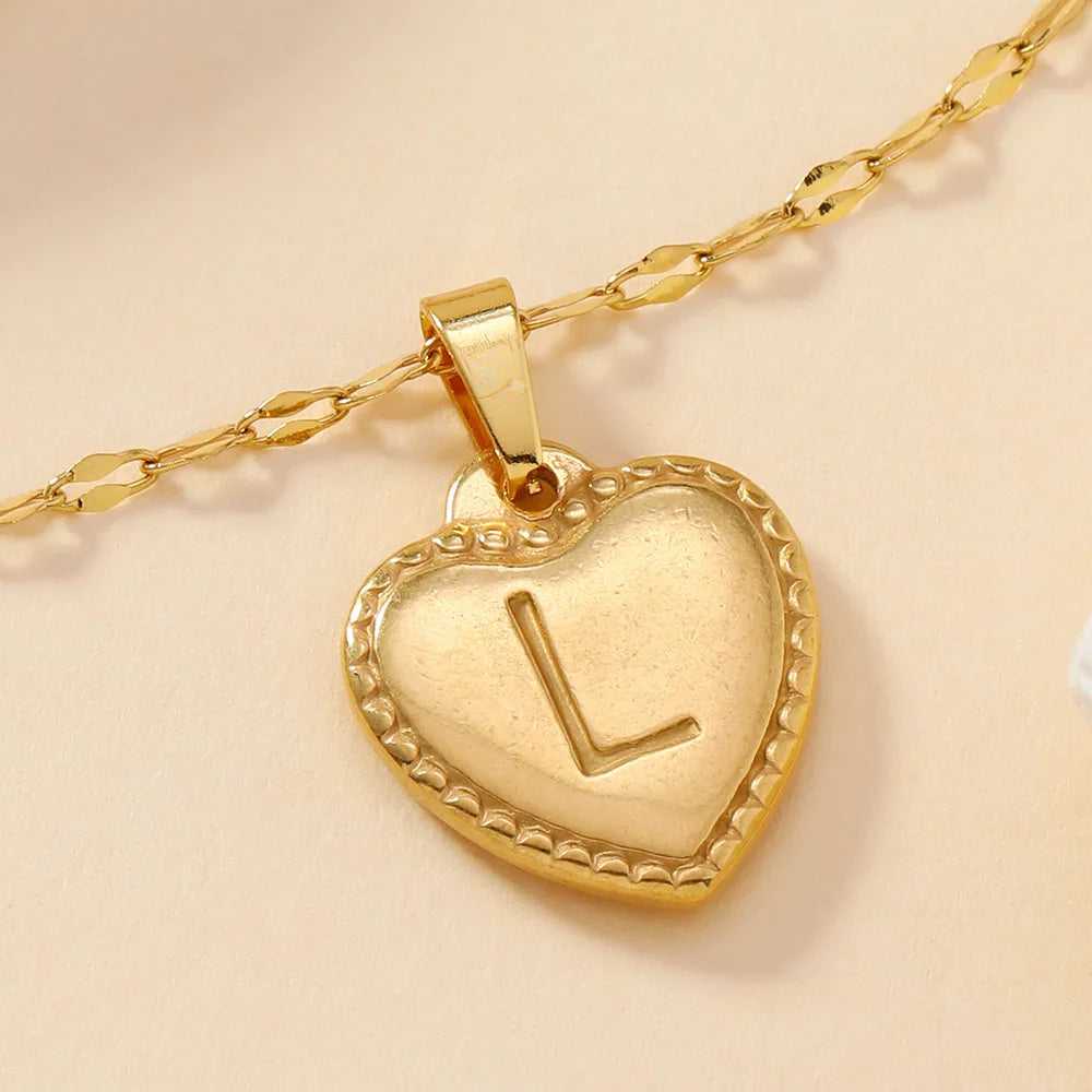 316L Stainless Steel Initial Necklace Letter Heart Pendant Chain For Women Name Jewelry Accessories