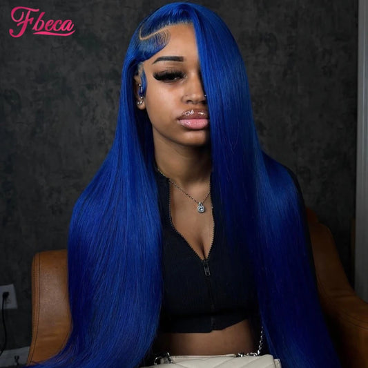 Blue Colored Human Hair Wig 13x4 Lace Frontal Wigs Straight Lace Front Human Hair Wig For Women Brazilian Remy Human Hair Wig