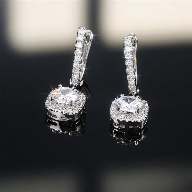 925 Sterling Silver Trendy Square Shape Drop Earrings Brilliant Bridal Engagement Wedding Jewelry Elegant Female Dangle Earring