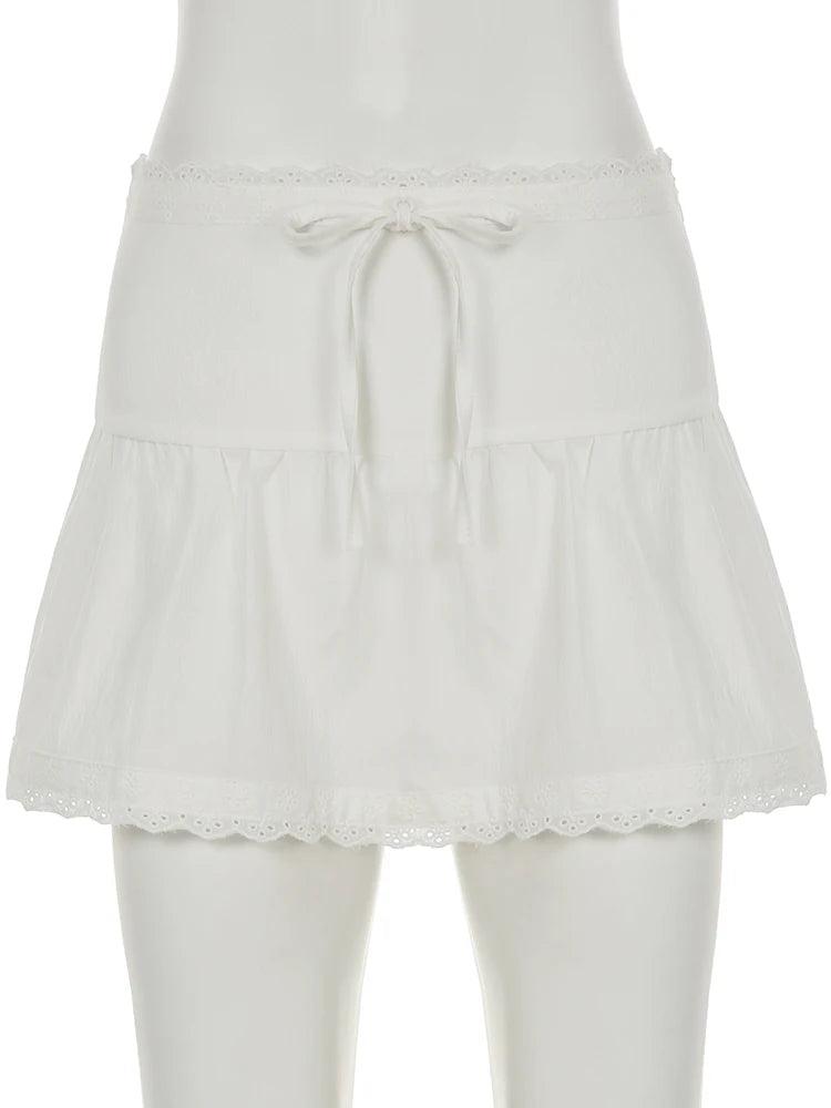 Cuteandpsycho Lace Patchwork Fold Texture Solid Short Skirt Slim Zip All-match Casual Streetwear Outfits Hottie Basic Bottoms