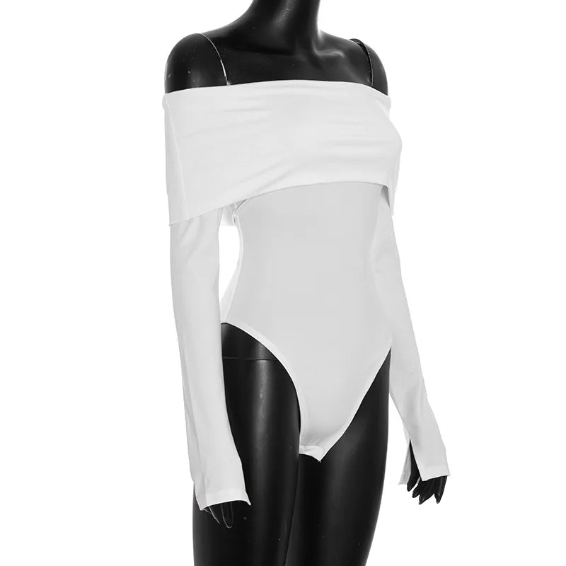 Nsauye Casual Pullover Women Long Sleeve Basic Solid White One Pieces Bodycon Bodysuit Tops Y2K Sexy Autumn 2025 Club Rompers