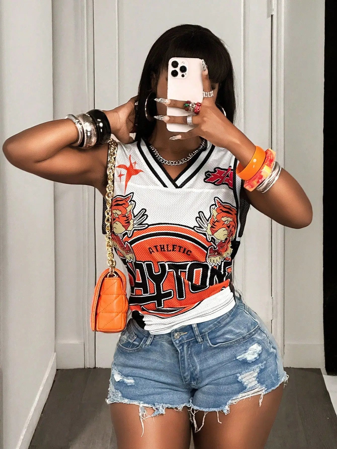 HLJ&GG Fashion Y2K Letter Print Loose Tshirts Two Piece Sets Women Round Neck Sleeveless Top And jeans Shorts Outfits Streetwear
