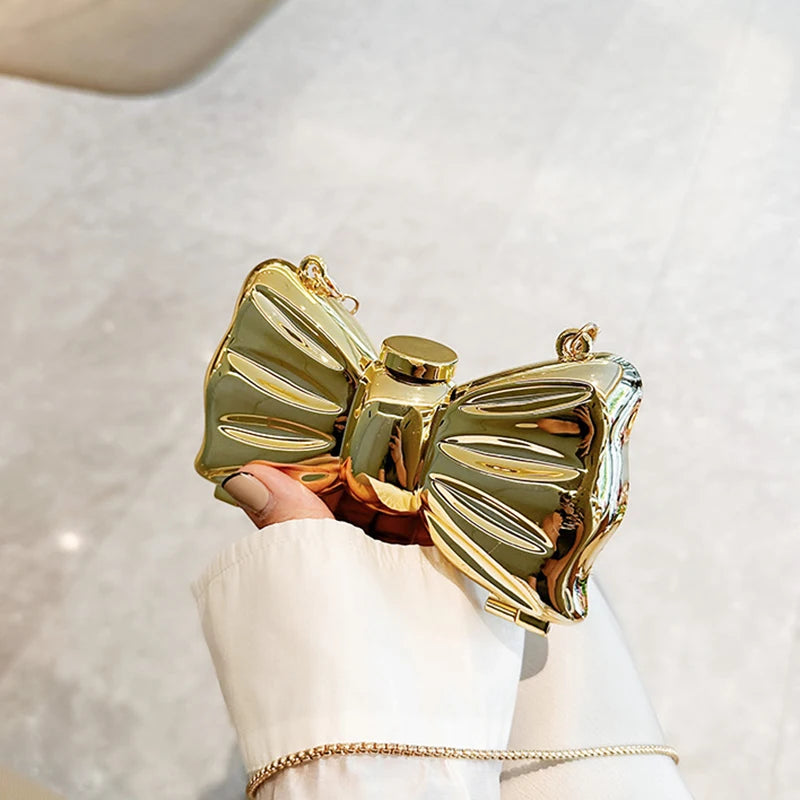 New Mini Evening Bag Metal Purse Crossbody Handbag for Girls Kid Women Bowknot Chain Shoulder Bag for Party Wedding