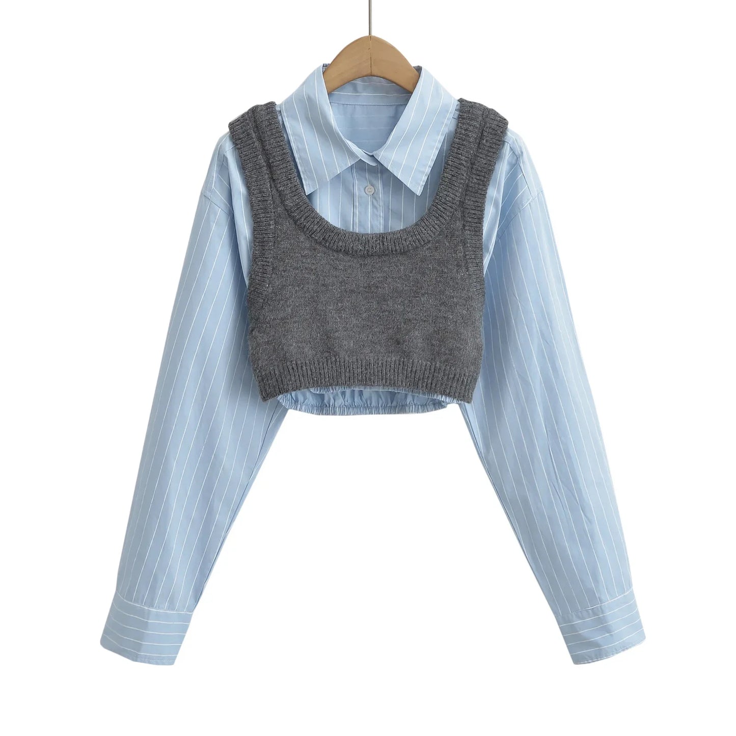 HLJ&GG Autumn Knit Vest Shirts Two Piece Sets Women Lapel Button Long Sleeve Top And Mini Skirts Outfits Fashion Retro 2pcs Suit