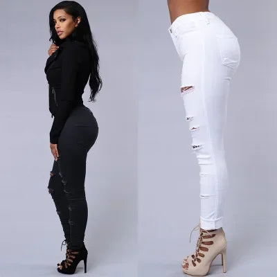 Women's Skinny Jeans Women's jeans Pants Tight Fitting Hole Punching Fashionable Thin Leggings Casual Female Clothing