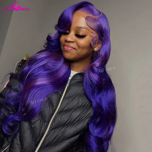 Purple Wig 5x5 Closure 180 Density Body Wave Human Hair Wig For Women Transparent 13x4 13x6 Lace Frontal Wigs Pre Plucked