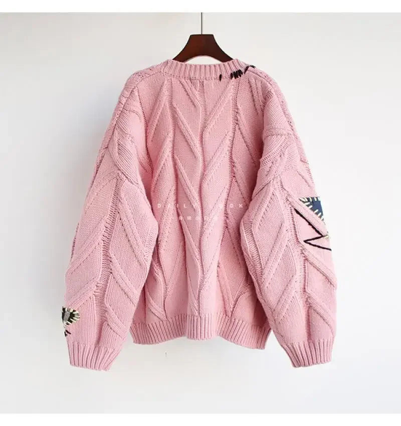 HLJ&GG Winter Embroidery Knit Sweater Coats Two Piece Sets Women Button Long Sleeve Top And Plaid Aline Skirts Outfit Streetwear
