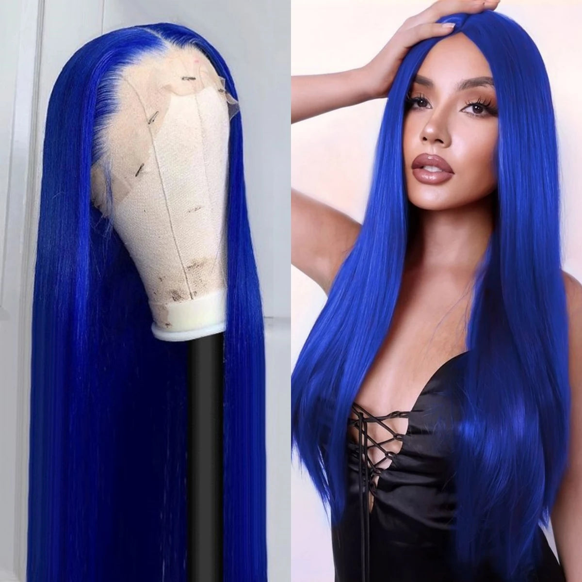 Straight Navy Blue 13x4 Human Hair Lace Frontal Wigs Blue Transparent Lace Front Wigs For Women Brazilian Pre Plucked Hair Wigs
