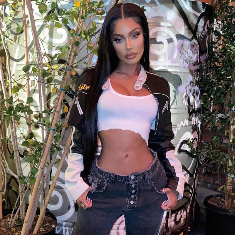 HLJ&GG Black Leather Jacket Fashion Streetwear Women Zip Long Sleeve Crop Top+Tshirts+Sequin Shorts 3 Piece Sets Female Clothing