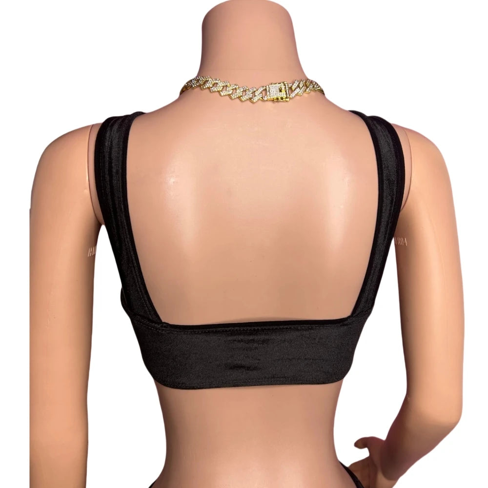 HLJ&GG Sexy Hollow Out Backless Slim Tank Top Women Round Neck Sleeveless Crop Vests Black Fashion Solid Nightclub Clothing 2025