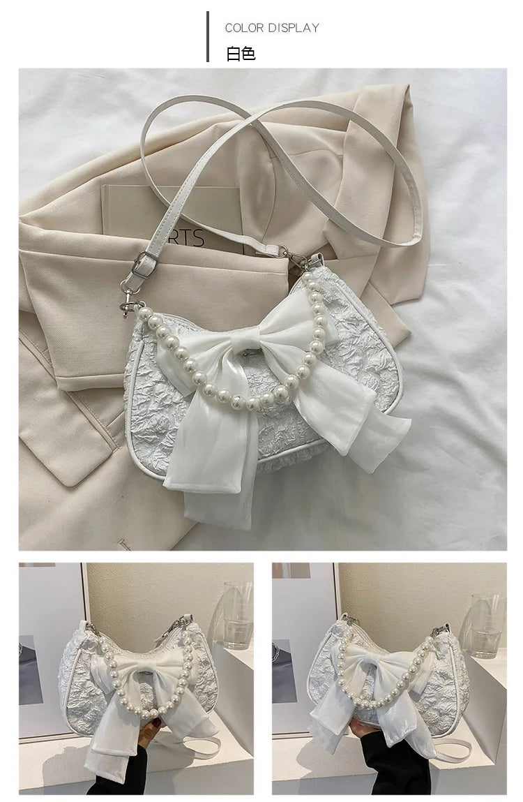 Pearl Female Bag Retro Luxury Designer Handbag Bow Crossbody Bags Fashion Canvas Women's 2023 Trend Shoulder bag Purses
