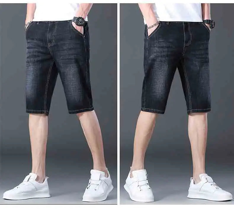 2025 New Summer Men's Denim Shorts New Thin Soft Comfortable Business Casual Straight Short Jeans Black Blue Brand Man Clothing