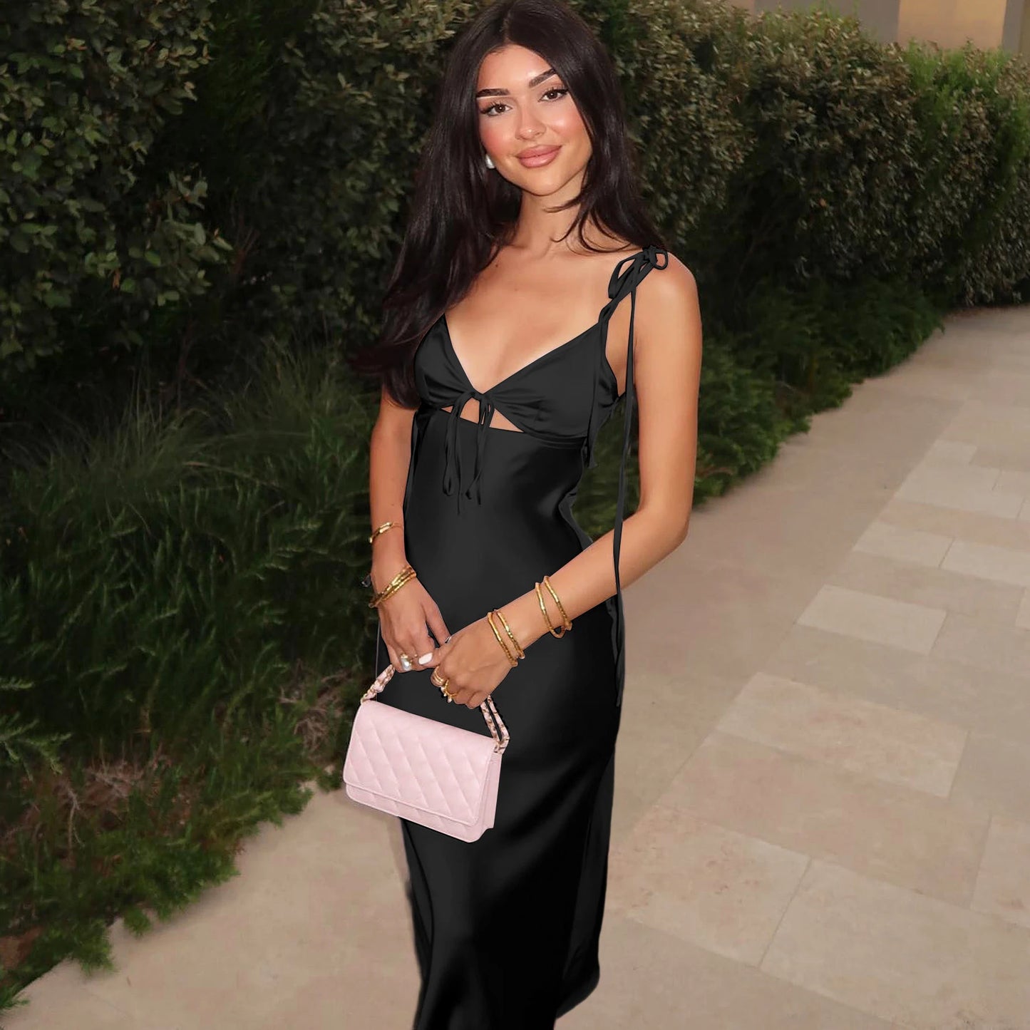 Dulzura Backless Lace Up Spaghetti Straps Cut Out Midi Dress Women Club Holiday Evening Party Dresses Y2K Clothes Drop Shipping