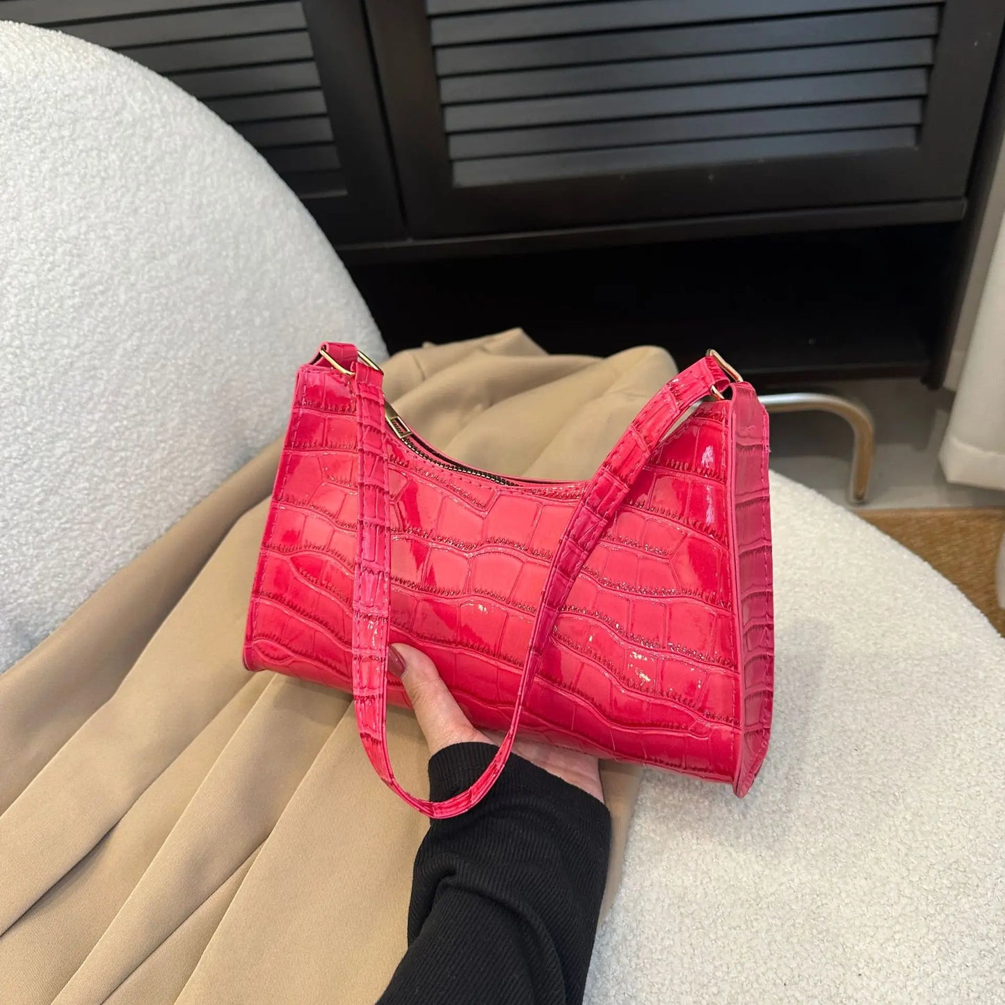 Fashion PU Leather Bags for Women Alligator Pattern Armpit Handbag Female Small Underarm Messenger Bag Purse Shoulder Handbags