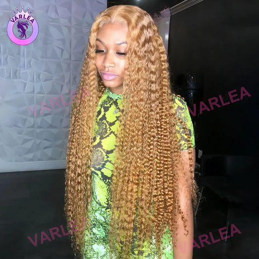 #27 Honey Blonde Human Hair Wig Deep Wave 13x4 13x6 hd Lace Frontal Wig Pre Plucked 30 inch Blonde Curly Lace Front Wig