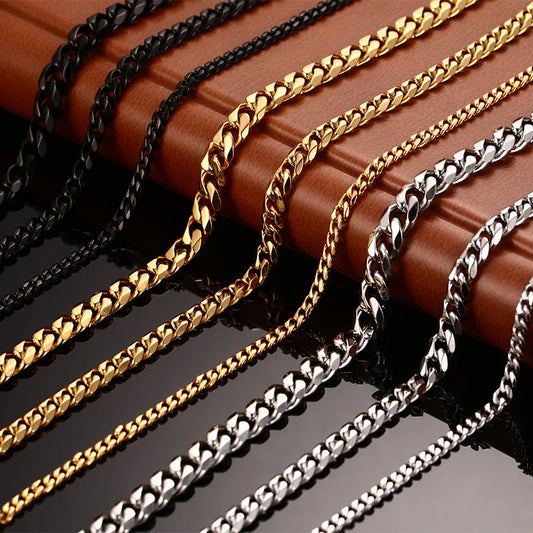 3MM-13MM 316L Stainless Steel Cuban Link Chain Necklace For Men Women Neck Choker Fashion Jewelry Accessories