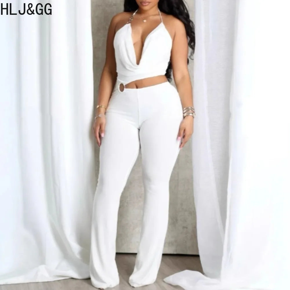 HLJ&GG Y2k Sexy Bodycon Jumpsuit for ladies Halter Sleeveless Backless Hollow Out Rompers, Streetwear Overalls 2025 Summer