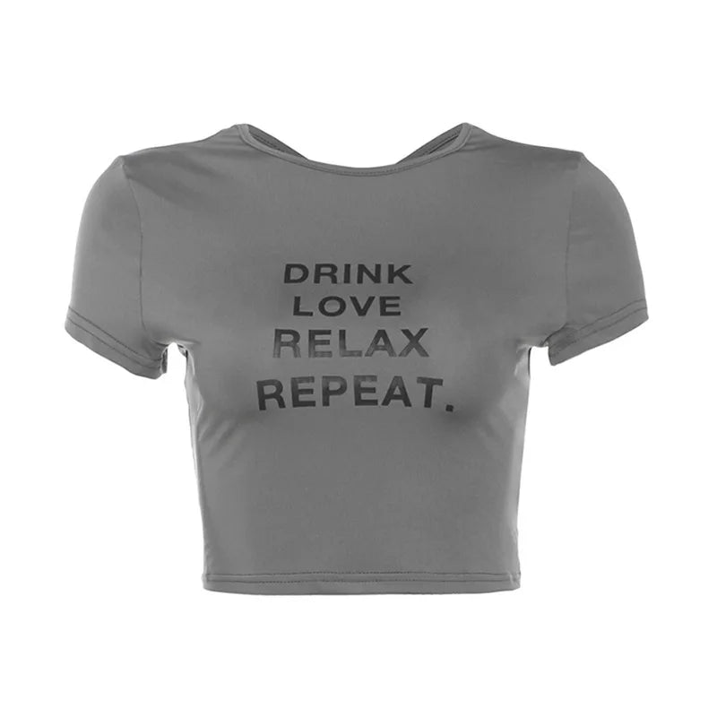 Weird Puss Casual T-Shirt Monogram Y2K Women Shorts Sleeve Shirring Crop Tops Chic Hot Hot Girl Wild Streetwear Tees