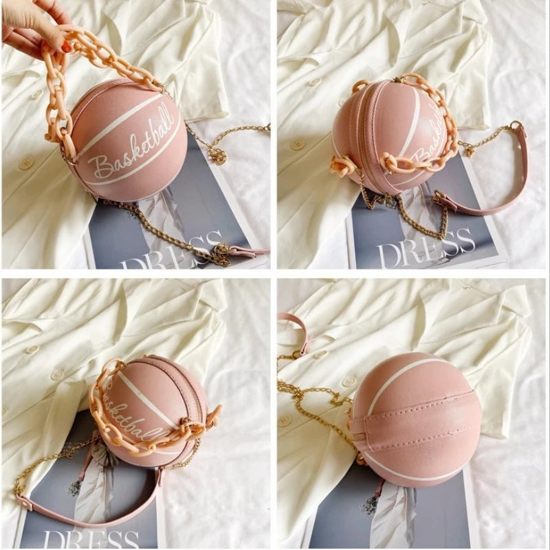 2024 Crossbody Bag New Network Red Personality Fun Pink Ins Versatile Chain Football Basketball Shoulder Bag Small Round Bag