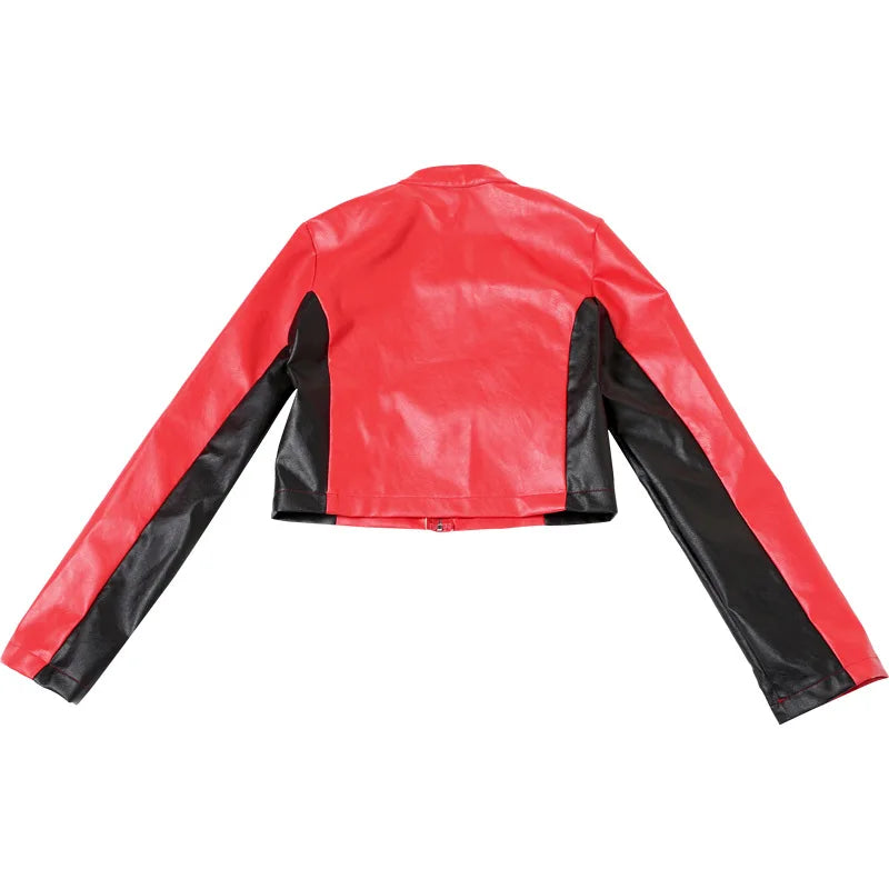 HLJ&GG Trendy Women's Outfits Women Leather Punk Letter Embroidery Crop Jacket And Button Shorts Two Piece Sets Y2K Streetwear