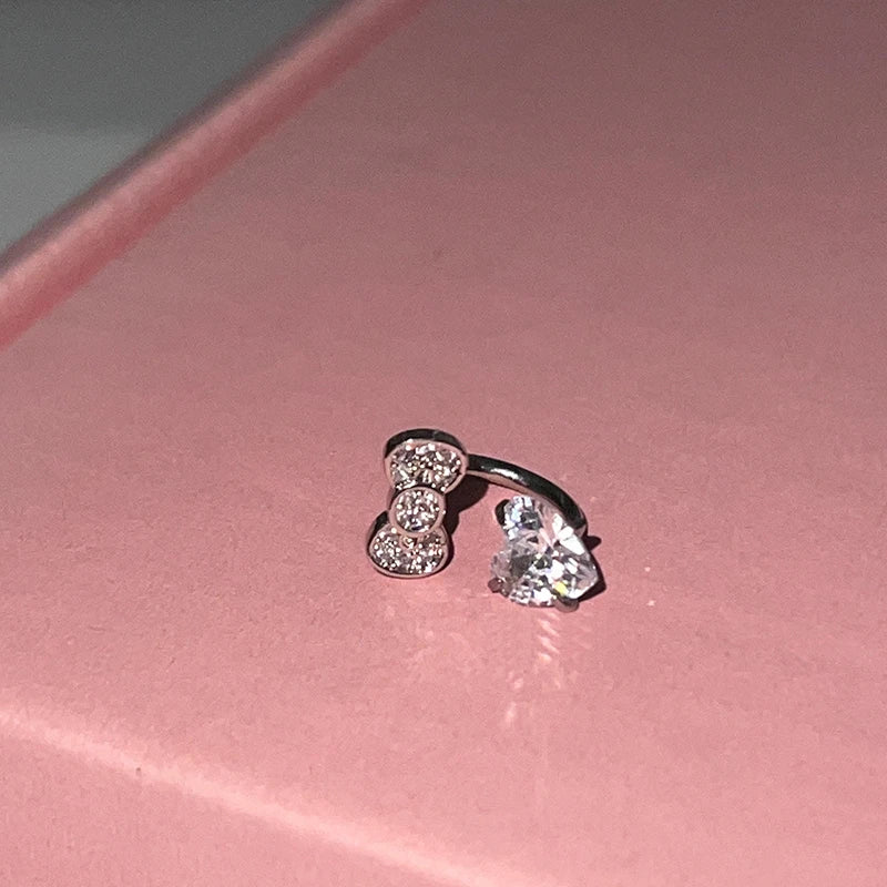 Cute Bowknot Love Heart 316L Stainless Steel Annular Ear Bone Nail Fashion Delicate Zircon Earring for Women Y2K Punk Jewelry